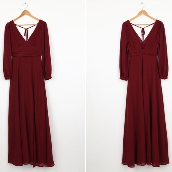 LULUS Sexy Long Sleeve Romantic Flowy Bridesmaid Wedding Long Sleeve Gown - Picture 3 of 4